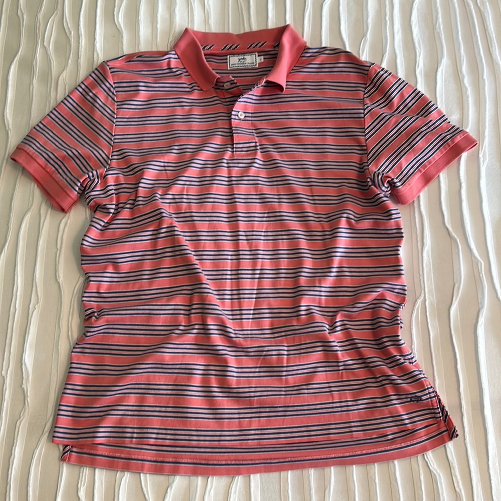 Southern Tide Red and Blue Striped Polo Shirt